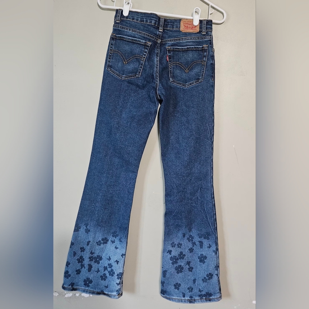 💙💜Levi's 726 Flare Jeans Teenagers size 14 Blue Denim flowers design🩷‎ - Picture 3 of 9